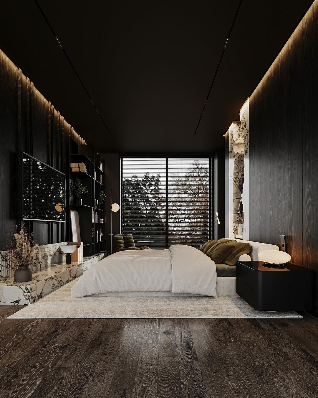 B L A C K Master bedroom Designed & visualized by - @marwa_salah1997 Project year- 2024#coronarender #cgigirl #design #visualization #3drender #archilovers #dezeen #interior4you #renderbox #render #3dmaxcorona (5)